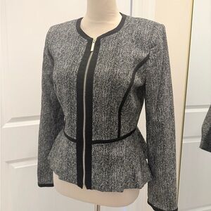 DKNY PEPLUM BLAZER JACKET GREY HERRINGBONE 10